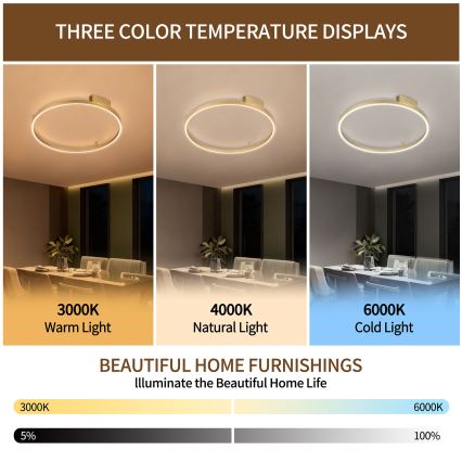 Brilagi - Plafoniera dimmerabile a LED PORTOFINO LED/60W/230V 3000-6000K diam. 80 cm dorata + telecomando