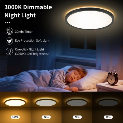 Brilagi - Lampada da soffitto dimmerabile LED ULTRA SLIM LED/24W/230V 2700-6500K diam. 42 cm nero + telecomando
