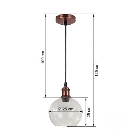 BRILAGI - Lampada LED a sospensione con cavo RETRO GLASS 1xE27/60W/230V Ø 25 cm rame/trasparente