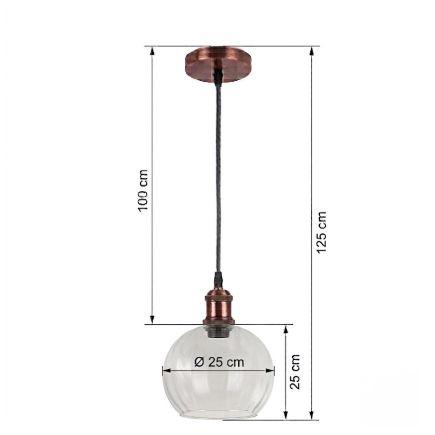 BRILAGI - Lampada LED a sospensione con cavo RETRO GLASS 1xE27/60W/230V Ø 25 cm rame/trasparente
