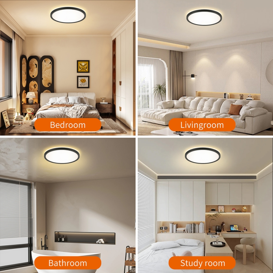 Brilagi - Plafoniera LED da bagno ULTRA SLIM LED/24W/230V diametro 42 cm nero IP54