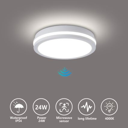 Brilagi - Plafoniera LED da esterno con sensore BENE LED/24W/230V Ø 26 cm bianco IP54