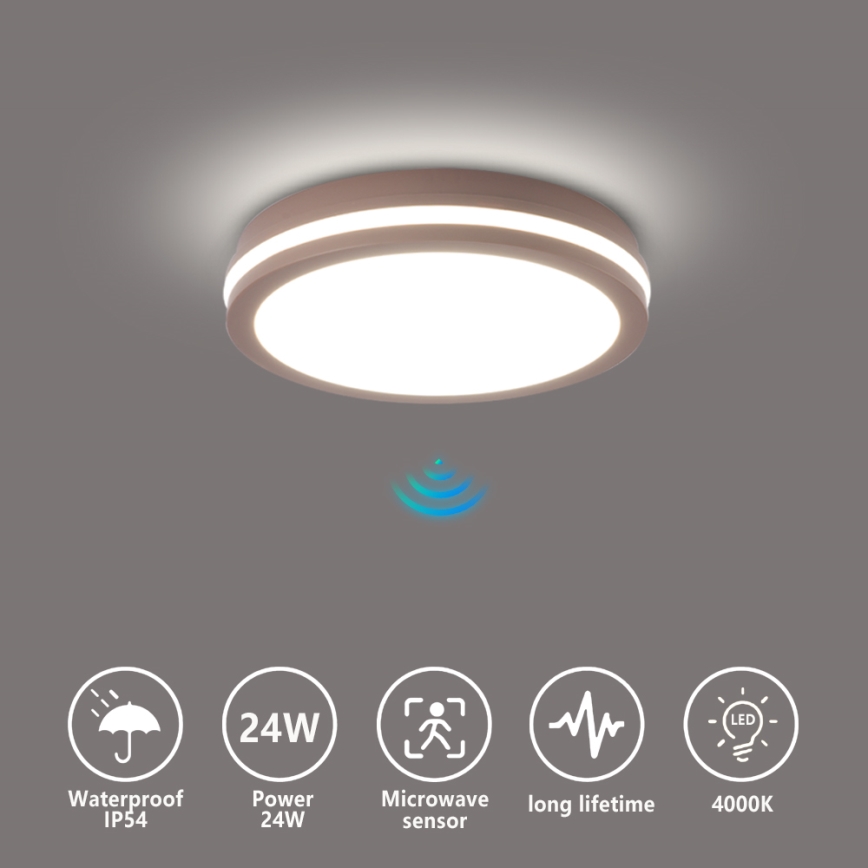 Brilagi - Lampada LED da esterno con sensore BENE LED/24W/230V diam. 26 cm marrone IP54