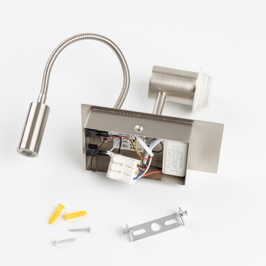 Brilagi - Lampada da parete flessibile a LED NUBILA 1xE27/25W/230V + LED/3W cromo opaco/arancione