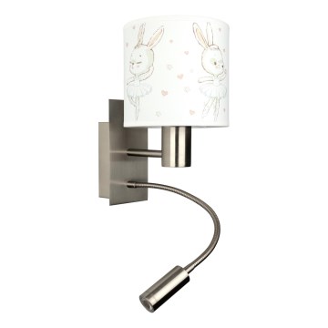 Brilagi - Lampada LED da parete flessibile per bambini BOBO 1xE27/25W/230V + LED/3W cromo opaco/bianco/coniglietti