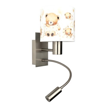 Brilagi - Lampada LED da parete flessibile per bambini BOBO 1xE27/25W/230V + LED/3W cromo opaco/bianco/orsetti