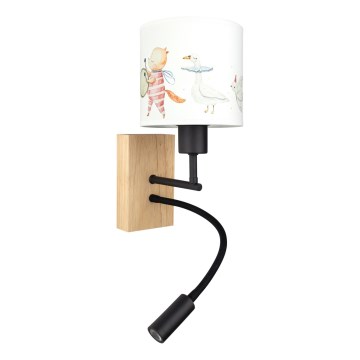 Brilagi - Lampada LED da parete flessibile per bambini BOBO WOOD 1xE27/25W/230V + LED/3W rovere/nero/bianco/animali