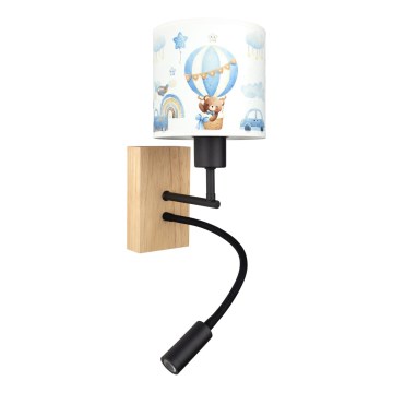 Brilagi - Lampada LED da parete flessibile per bambini BOBO WOOD 1xE27/25W/230V + LED/3W rovere/nero/bianco/blu/orsetti