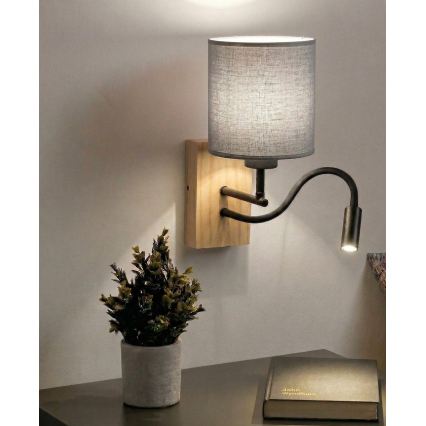 Brilagi - lampada da parete flessibile a LED NUBILA WOOD 1xE27/25W/230V + LED/3W rovere/nero/grigio chiaro