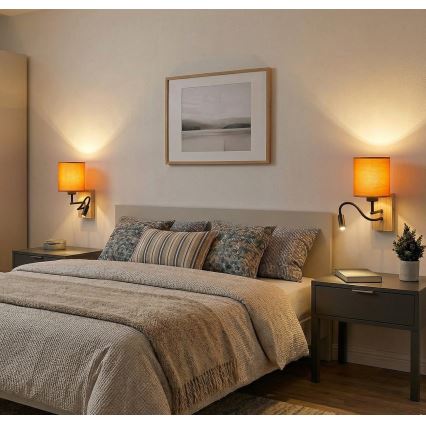 Brilagi - lampada da parete flessibile a LED NUBILA WOOD 1xE27/25W/230V + LED/3W rovere/nero/grigio chiaro