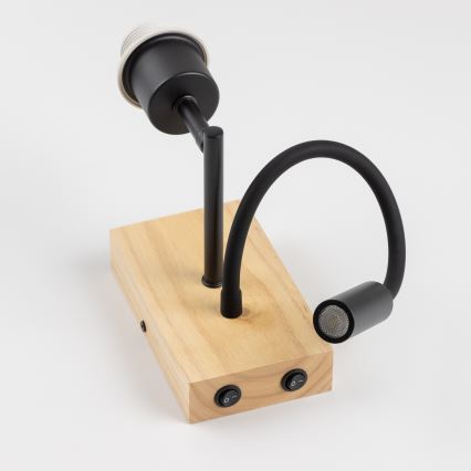 Brilagi - lampada da parete flessibile a LED NUBILA WOOD 1xE27/25W/230V + LED/3W rovere/nero/grigio chiaro