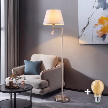 BRILAGI - Lampada LED da terra CERIA 1xE27/60W/230V + LED/2,1W Ø 30 cm cromo satinato/bianco