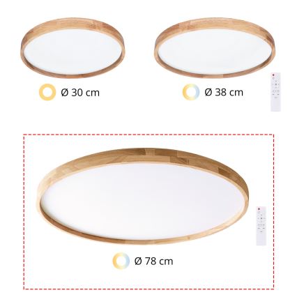 Brilagi - Plafoniera dimmerabile a LED ALSON LED/72W/230V 3000-6500K rovere Ø 78 cm + telecomando