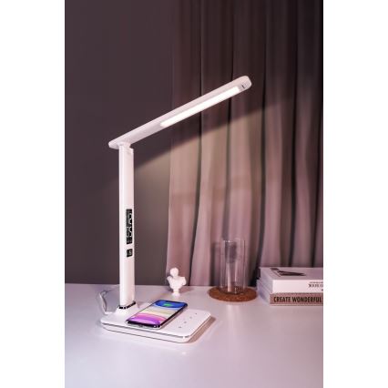 Brilagi - Lampada da tavolo LED dimmerabile con ricarica wireless QI e USB REGINA LED/8,5W/230V bianco