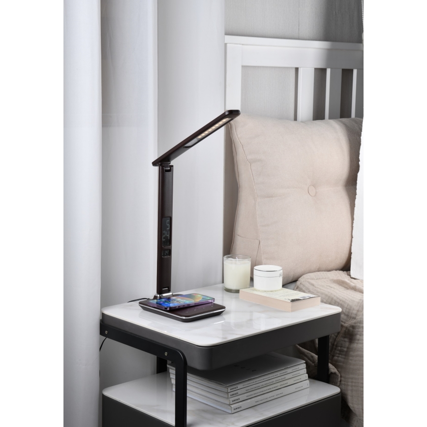 Brilagi - Lampada da tavolo LED dimmerabile con ricarica wireless QI e USB REGINA LED/8,5W/230V marrone