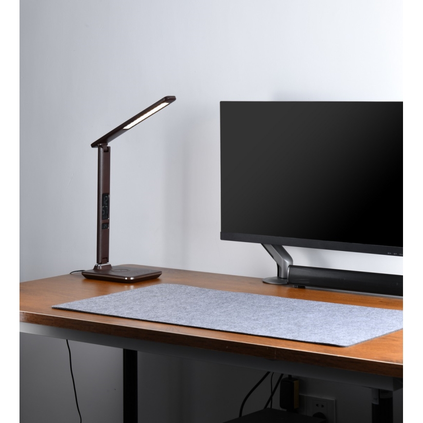 Brilagi - Lampada da tavolo LED dimmerabile con ricarica wireless QI e USB REGINA LED/8,5W/230V marrone