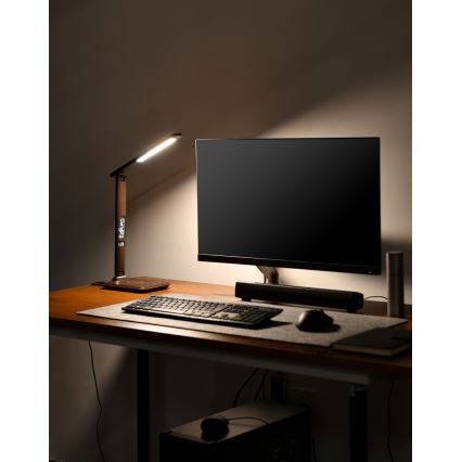 Brilagi - Lampada da tavolo LED dimmerabile con ricarica wireless QI e USB REGINA LED/8,5W/230V marrone