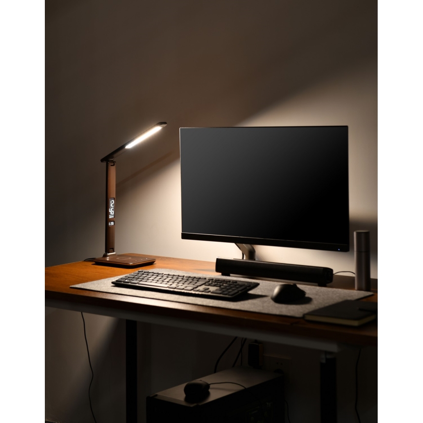 Brilagi - Lampada da tavolo LED dimmerabile con ricarica wireless QI e USB REGINA LED/8,5W/230V marrone
