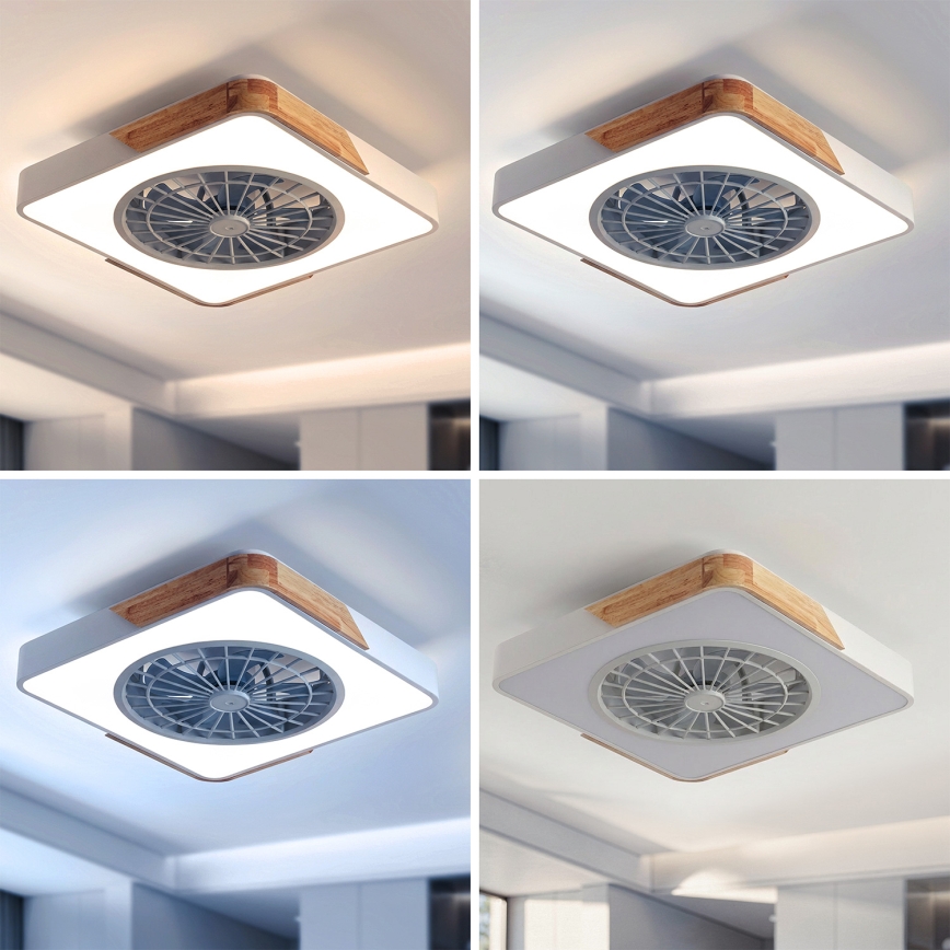 Brilagi - Plafoniera dimmerabile a LED con ventilatore LED/38W/230V 3000-6500K 50x50 cm bianco/rovere + telecomando