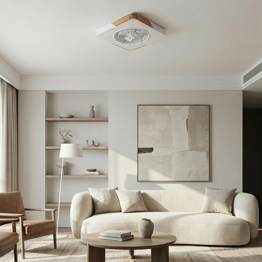 Brilagi - Plafoniera dimmerabile a LED con ventilatore LED/38W/230V 3000-6500K 50x50 cm bianco/rovere + telecomando