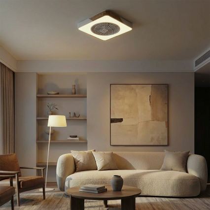 Brilagi - Plafoniera dimmerabile a LED con ventilatore LED/38W/230V 3000-6500K 50x50 cm bianco/rovere + telecomando
