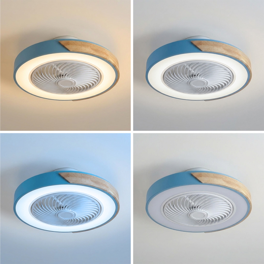 Brilagi - Plafoniera LED dimmerabile con ventilatore LED/38W/230V 3000-6500K 3000-6500K Ø 50 cm blu/rovere + telecomando