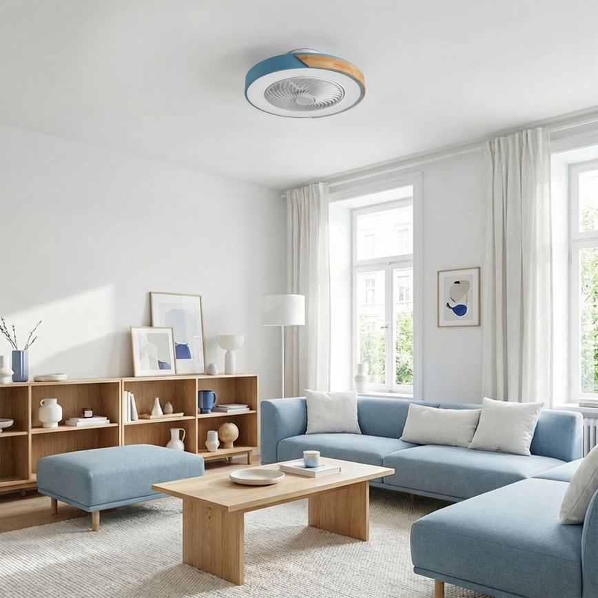 Brilagi - Plafoniera LED dimmerabile con ventilatore LED/38W/230V 3000-6500K 3000-6500K Ø 50 cm blu/rovere + telecomando
