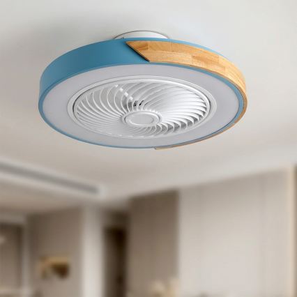 Brilagi - Plafoniera LED dimmerabile con ventilatore LED/38W/230V 3000-6500K 3000-6500K Ø 50 cm blu/rovere + telecomando