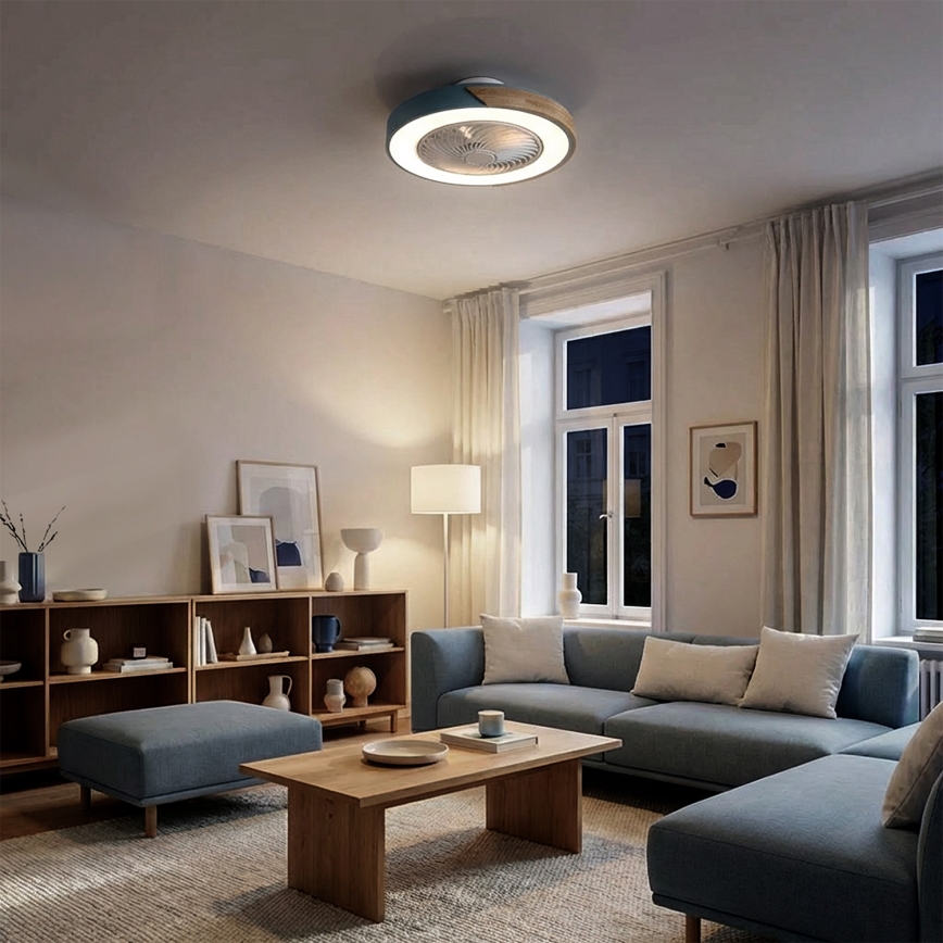 Brilagi - Plafoniera LED dimmerabile con ventilatore LED/38W/230V 3000-6500K 3000-6500K Ø 50 cm blu/rovere + telecomando