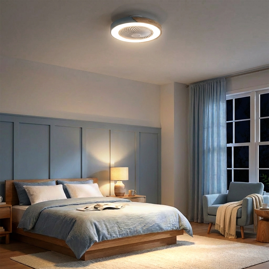 Brilagi - Plafoniera LED dimmerabile con ventilatore LED/38W/230V 3000-6500K 3000-6500K Ø 50 cm blu/rovere + telecomando