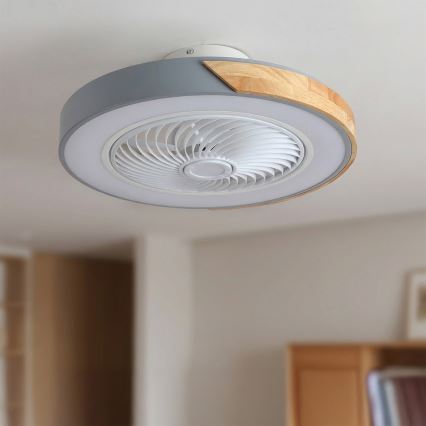 Brilagi - Plafoniera LED dimmerabile con ventilatore, 38W/230V, 3000-6500K, Ø 50 cm, grigio/rovere + telecomando