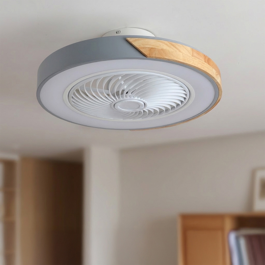 Brilagi - Plafoniera LED dimmerabile con ventilatore, 38W/230V, 3000-6500K, Ø 50 cm, grigio/rovere + telecomando