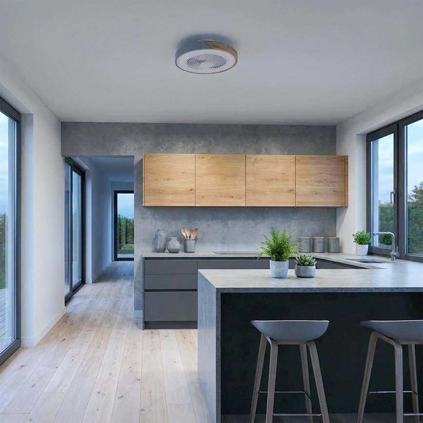 Brilagi - Plafoniera LED dimmerabile con ventilatore, 38W/230V, 3000-6500K, Ø 50 cm, grigio/rovere + telecomando