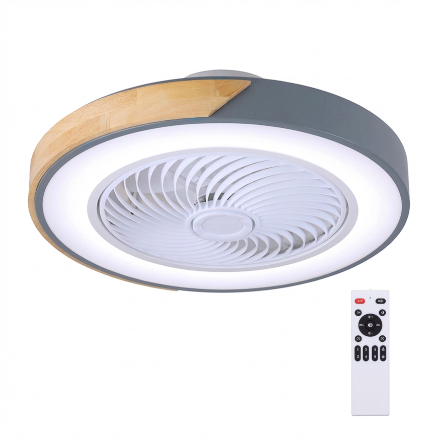 Brilagi - Plafoniera LED dimmerabile con ventilatore, 38W/230V, 3000-6500K, Ø 50 cm, grigio/rovere + telecomando