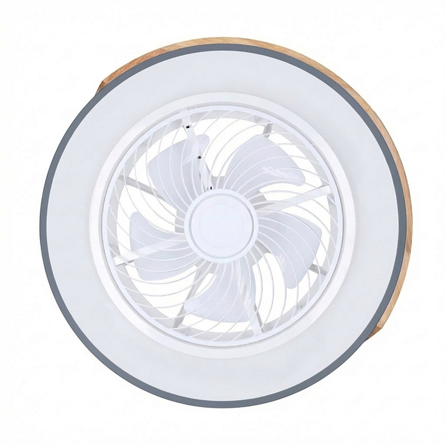 Brilagi - Plafoniera LED dimmerabile con ventilatore, 38W/230V, 3000-6500K, Ø 50 cm, grigio/rovere + telecomando