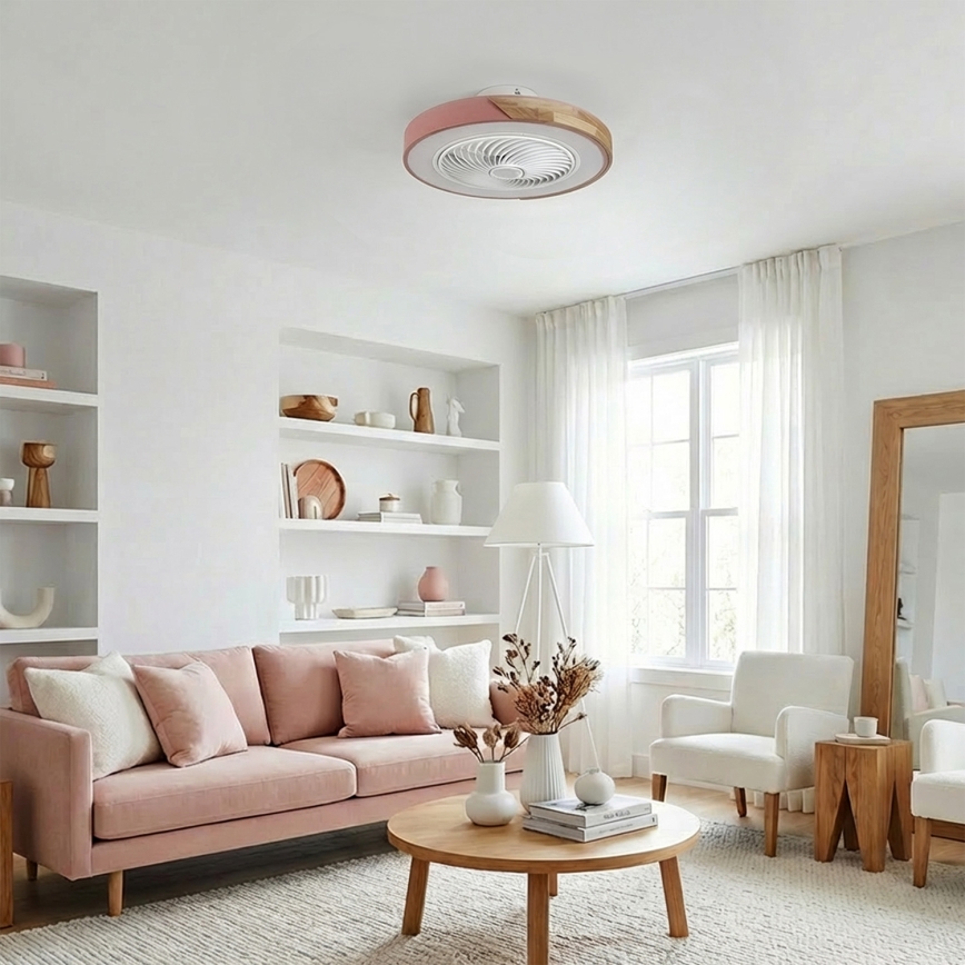 Brilagi - Plafoniera LED dimmerabile con ventilatore integrato LED/38W/230V 3000-6500K 3000-6500K Ø 50 cm rosa/rovere + telecomando
