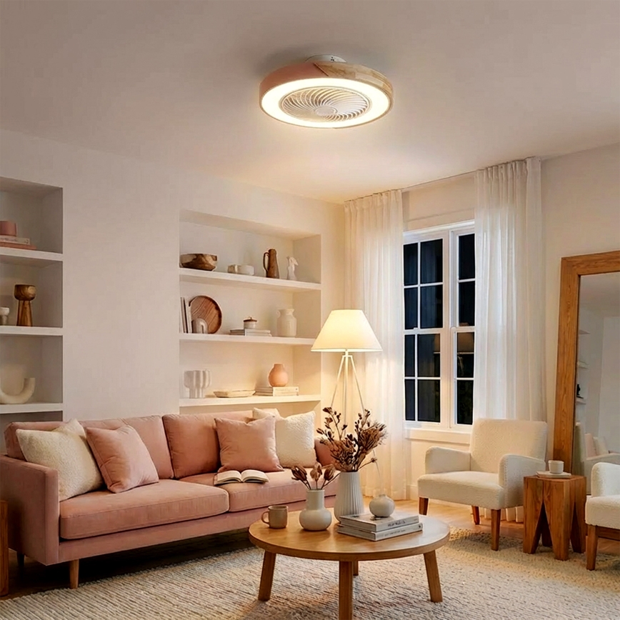 Brilagi - Plafoniera LED dimmerabile con ventilatore integrato LED/38W/230V 3000-6500K 3000-6500K Ø 50 cm rosa/rovere + telecomando