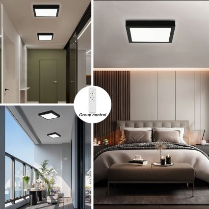 Brilagi - Plafoniera LED dimmerabile da bagno FRAME SMART LED/24W/230V 30x30 cm 3000-6000K IP44 nero + telecomando