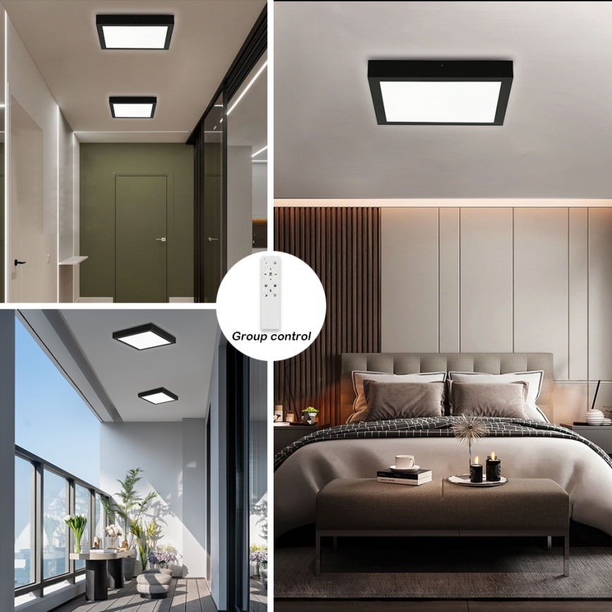 Brilagi - Plafoniera LED dimmerabile da bagno FRAME SMART LED/24W/230V 30x30 cm 3000-6000K IP44 nero + telecomando