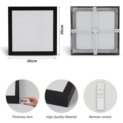 Brilagi - Plafoniera LED dimmerabile da bagno FRAME SMART LED/24W/230V 30x30 cm 3000-6000K IP44 nero + telecomando