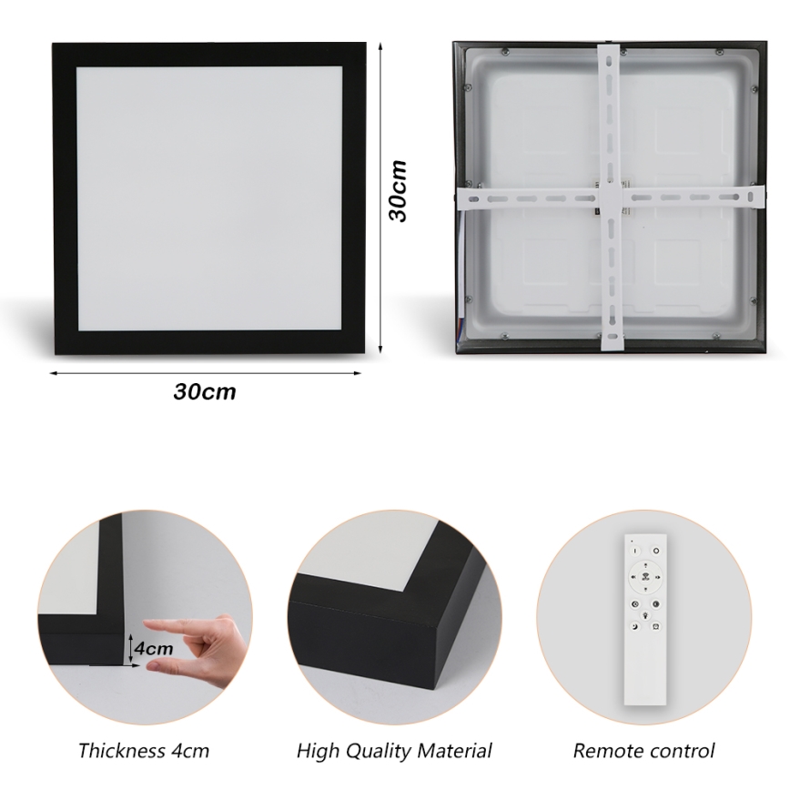 Brilagi - Plafoniera LED dimmerabile da bagno FRAME SMART LED/24W/230V 30x30 cm 3000-6000K IP44 nero + telecomando