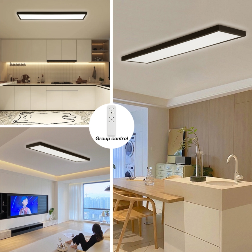 Brilagi - Plafoniera LED dimmerabile da bagno FRAME SMART LED/50W/230V 30x120 cm 3000-6000K IP44 nero + telecomando