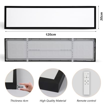Brilagi - Plafoniera LED dimmerabile da bagno FRAME SMART LED/50W/230V 30x120 cm 3000-6000K IP44 nero + telecomando