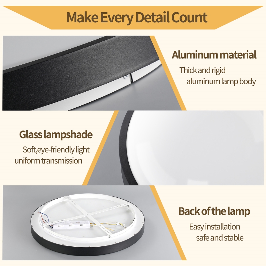 Brilagi - Plafoniera LED dimmerabile GLASS POOL DOUBLE LED/48W/230V 3000-6000K 40 cm nero + telecomando