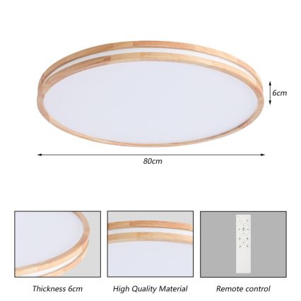 Brilagi - Plafoniera LED dimmerabile MOLINA LED/100W/230V 3000-6000K rovere Ø 80 cm + telecomando