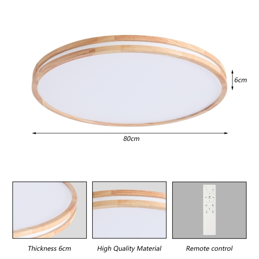 Brilagi - Plafoniera LED dimmerabile MOLINA LED/100W/230V 3000-6000K rovere Ø 80 cm + telecomando