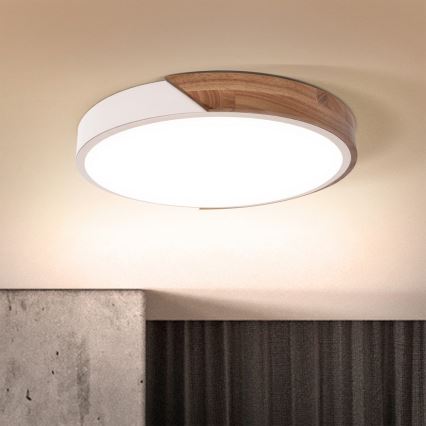 Brilagi - Plafoniera LED dimmerabile PILANA LED/48W/230V rovere/bianco Ø 40 cm + telecomando