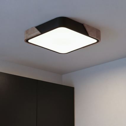 Brilagi - Plafoniera LED dimmerabile PILANA LED/48W/230V 3000-6500K rovere/nero 42x42 cm + telecomando