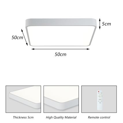 Brilagi - Lampada da soffitto dimmerabile a LED POOL SQUARE LED/48W/230V 3000-6000K 50x50 cm bianco + telecomando