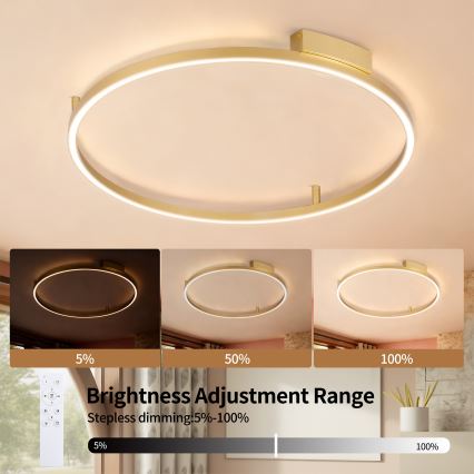 Brilagi - Plafoniera LED dimmerabile PORTOFINO LED/60W/230V 3000-6000K Ø 80 cm dorata + telecomando